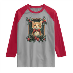 Christmas Cat Raglan Shirt Vintage Kitten Royal Victorian Holly Wreath TS09 Sport Gray Red Print Your Wear