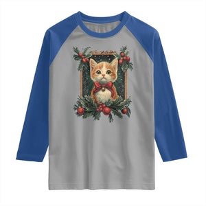 Christmas Cat Raglan Shirt Vintage Kitten Royal Victorian Holly Wreath TS09 Sport Gray Royal Print Your Wear