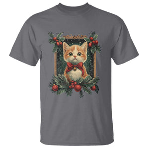 Christmas Cat T Shirt Vintage Kitten Royal Victorian Holly Wreath TS09 Charcoal Print Your Wear