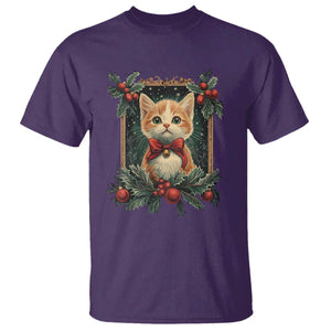 Christmas Cat T Shirt Vintage Kitten Royal Victorian Holly Wreath TS09 Purple Print Your Wear