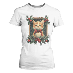Christmas Cat T Shirt For Women Vintage Kitten Royal Victorian Holly Wreath TS09 White Print Your Wear