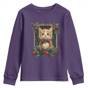 Christmas Cat Youth Sweatshirt Vintage Kitten Royal Victorian Holly Wreath TS09 Purple Print Your Wear