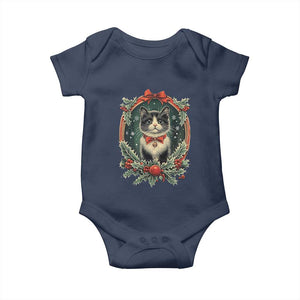 Christmas Cat Baby Onesie Vintage Kitten Royal Holly Victorian Wreath TS09 Navy Print Your Wear