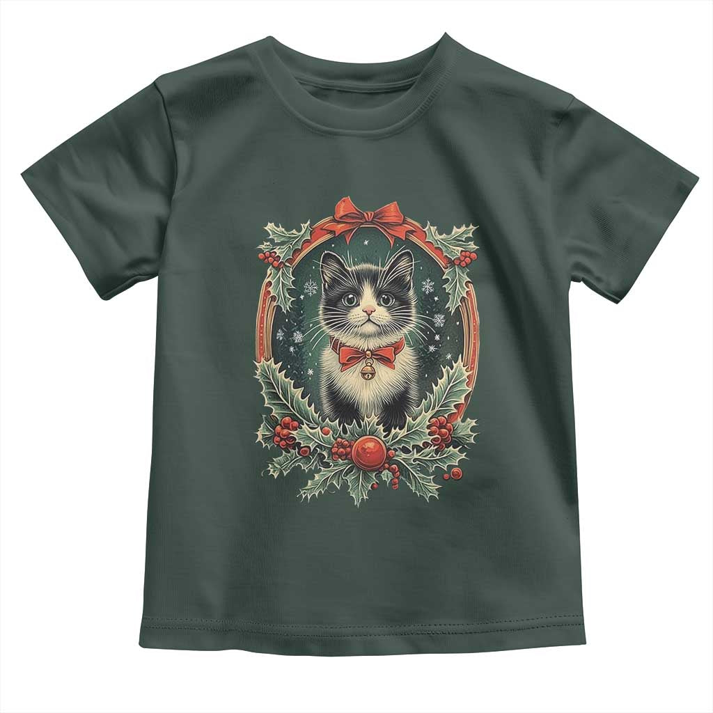 Christmas Cat Baby Shirt Vintage Kitten Royal Holly Victorian Wreath TS09 Dark Forest Green Print Your Wear