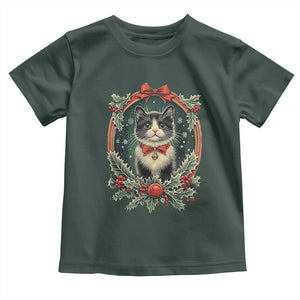 Christmas Cat Baby Shirt Vintage Kitten Royal Holly Victorian Wreath TS09 Dark Forest Green Print Your Wear
