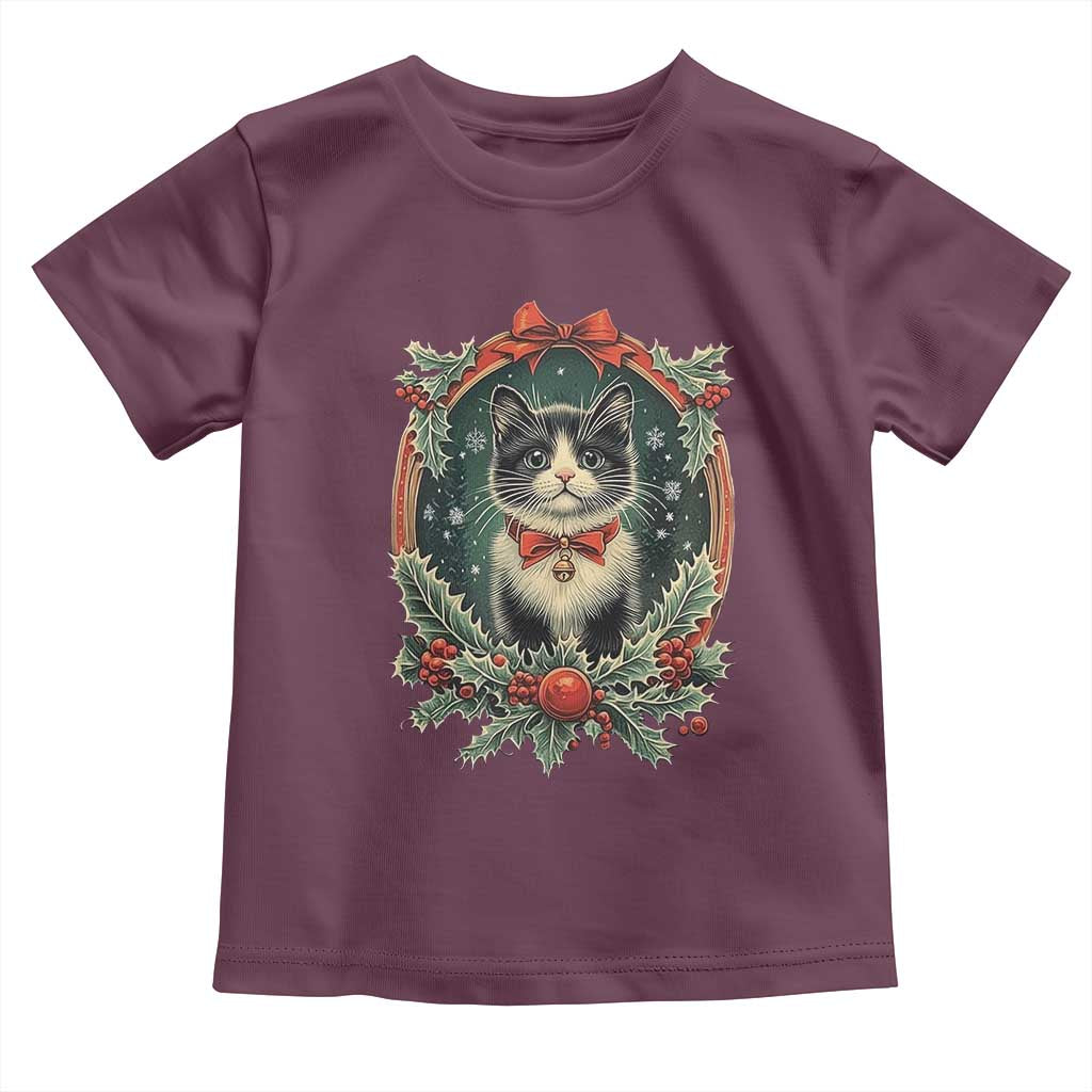 Christmas Cat Baby Shirt Vintage Kitten Royal Holly Victorian Wreath TS09 Maroon Print Your Wear