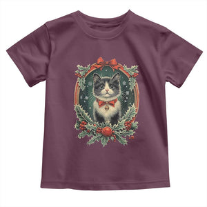 Christmas Cat Baby Shirt Vintage Kitten Royal Holly Victorian Wreath TS09 Maroon Print Your Wear