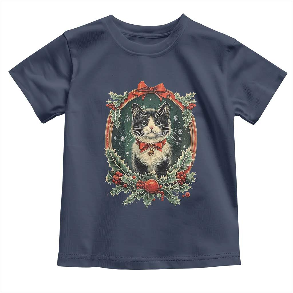 Christmas Cat Baby Shirt Vintage Kitten Royal Holly Victorian Wreath TS09 Navy Print Your Wear