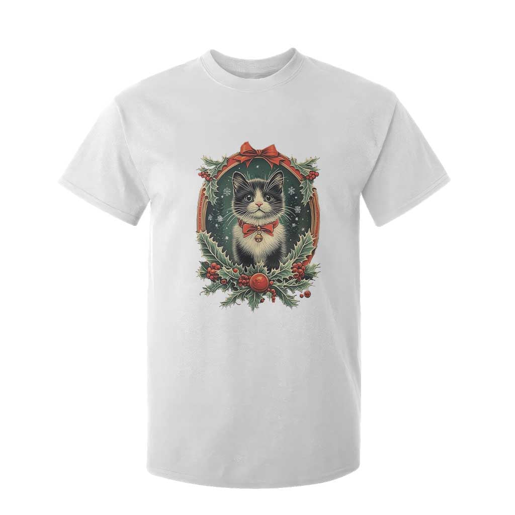 Christmas Cat T Shirt For Kid Vintage Kitten Royal Holly Victorian Wreath TS09 White Print Your Wear