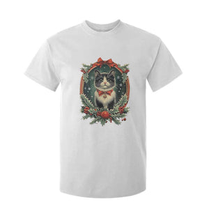 Christmas Cat T Shirt For Kid Vintage Kitten Royal Holly Victorian Wreath TS09 White Print Your Wear