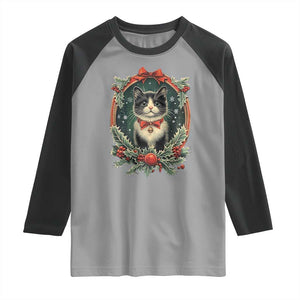 Christmas Cat Raglan Shirt Vintage Kitten Royal Holly Victorian Wreath TS09 Sport Gray Black Print Your Wear