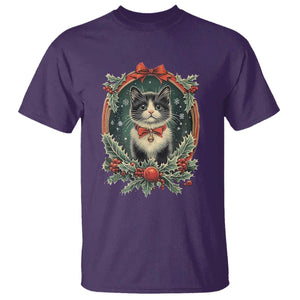 Christmas Cat T Shirt Vintage Kitten Royal Holly Victorian Wreath TS09 Purple Print Your Wear