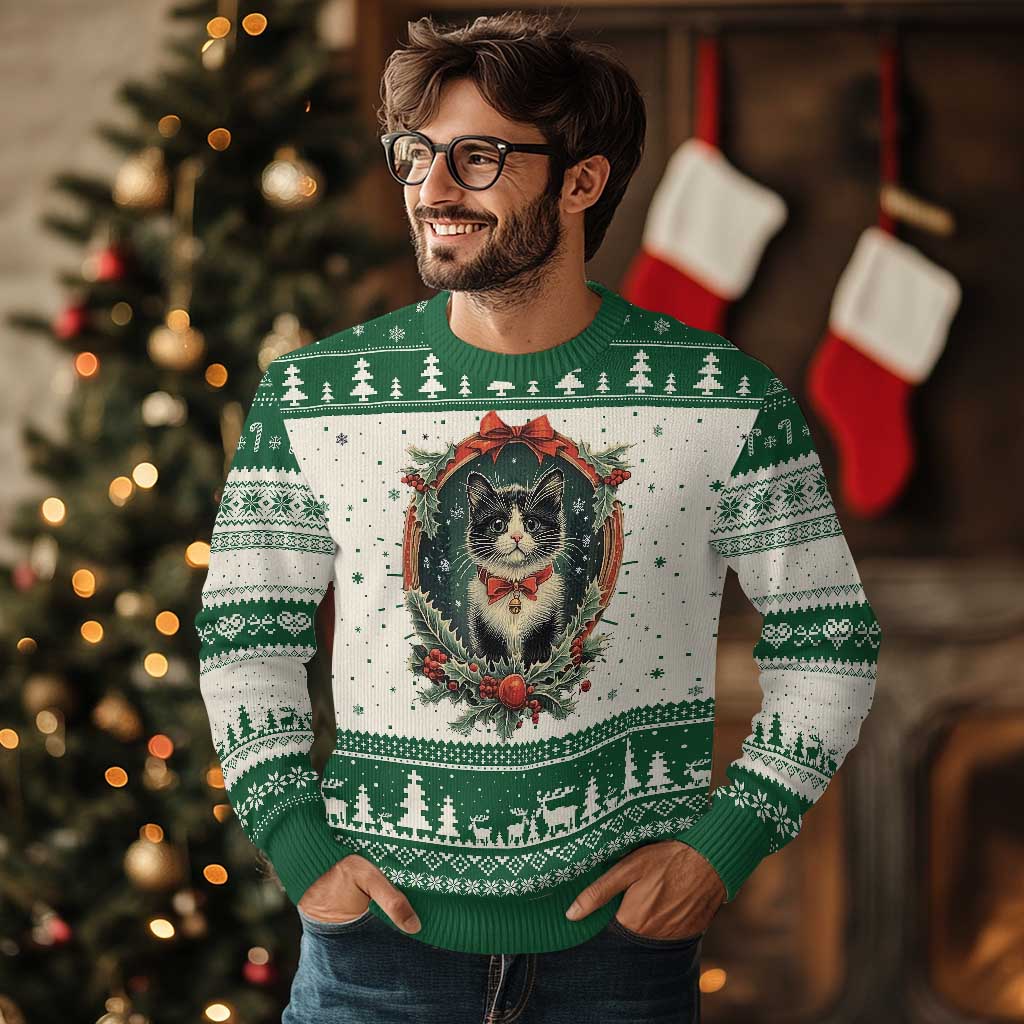 Xmas Cat Ugly Christmas Sweater Vintage Kitten Royal Holly Victorian Wreath TS09 Green Print Your Wear