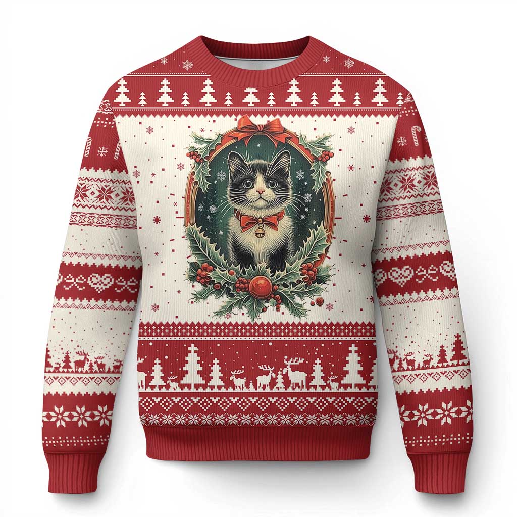Xmas Cat Ugly Christmas Sweater Vintage Kitten Royal Holly Victorian Wreath TS09 Red Print Your Wear