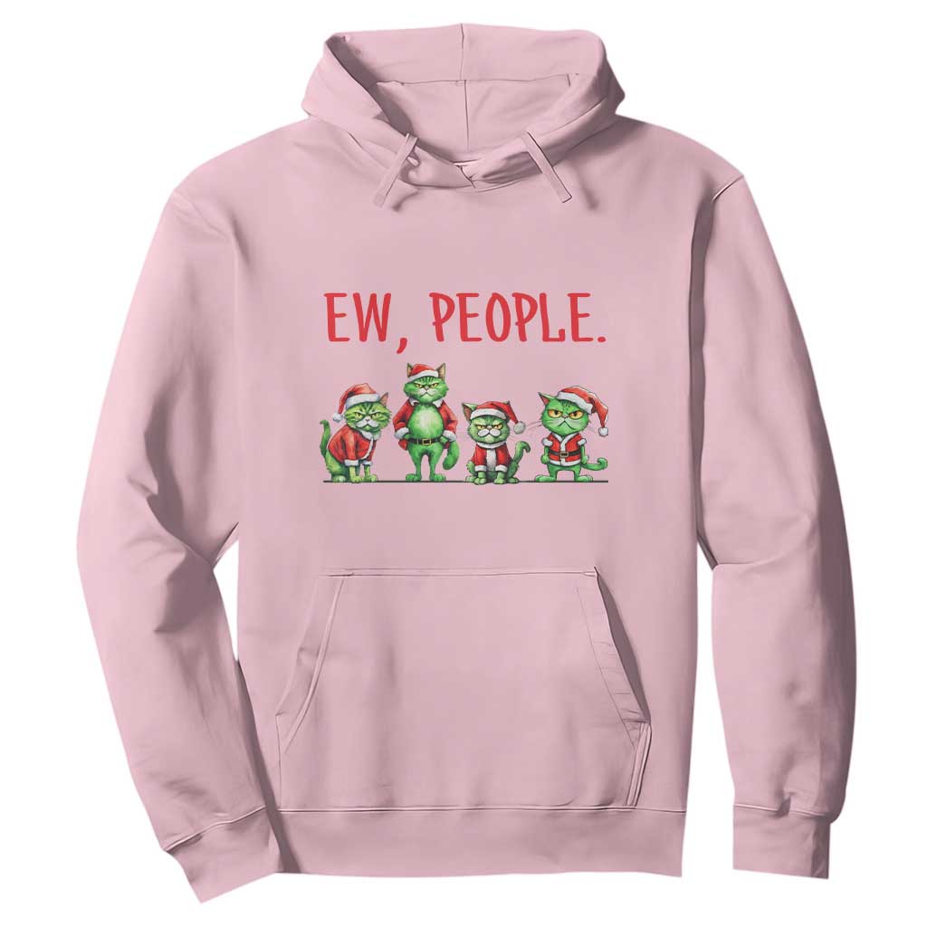Funny Christmas Cat Hoodie Ew People Green Cat Santa TS09 Light Pink Print Your Wear
