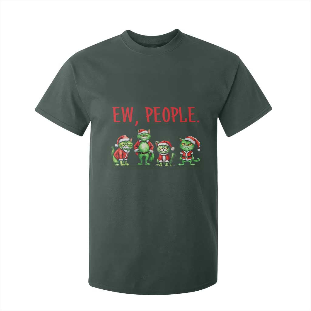 Funny Christmas Cat T Shirt For Kid Ew People Green Cat Santa TS09 Dark Forest Green Print Your Wear