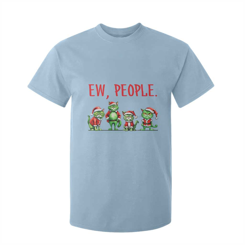 Funny Christmas Cat T Shirt For Kid Ew People Green Cat Santa TS09 Light Blue Print Your Wear
