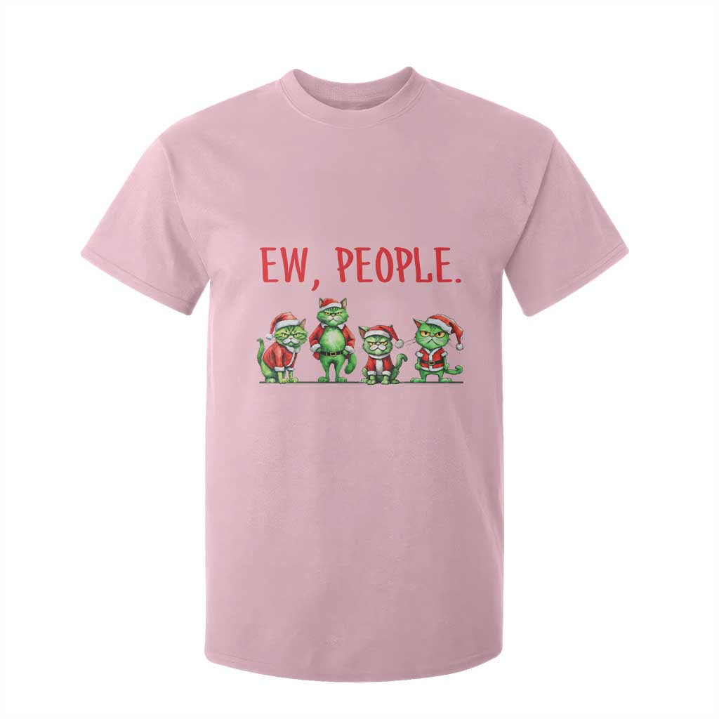 Funny Christmas Cat T Shirt For Kid Ew People Green Cat Santa TS09 Light Pink Print Your Wear