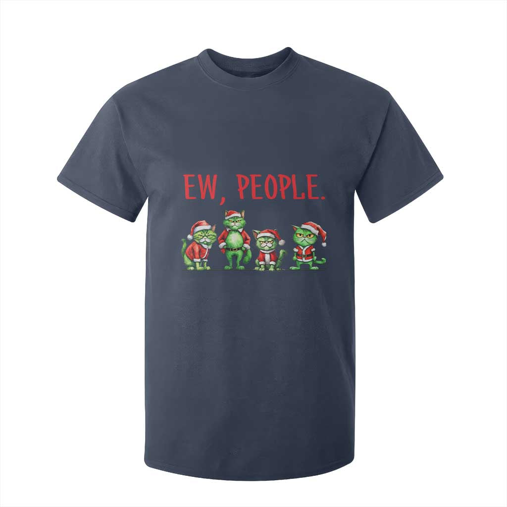 Funny Christmas Cat T Shirt For Kid Ew People Green Cat Santa TS09 Navy Print Your Wear