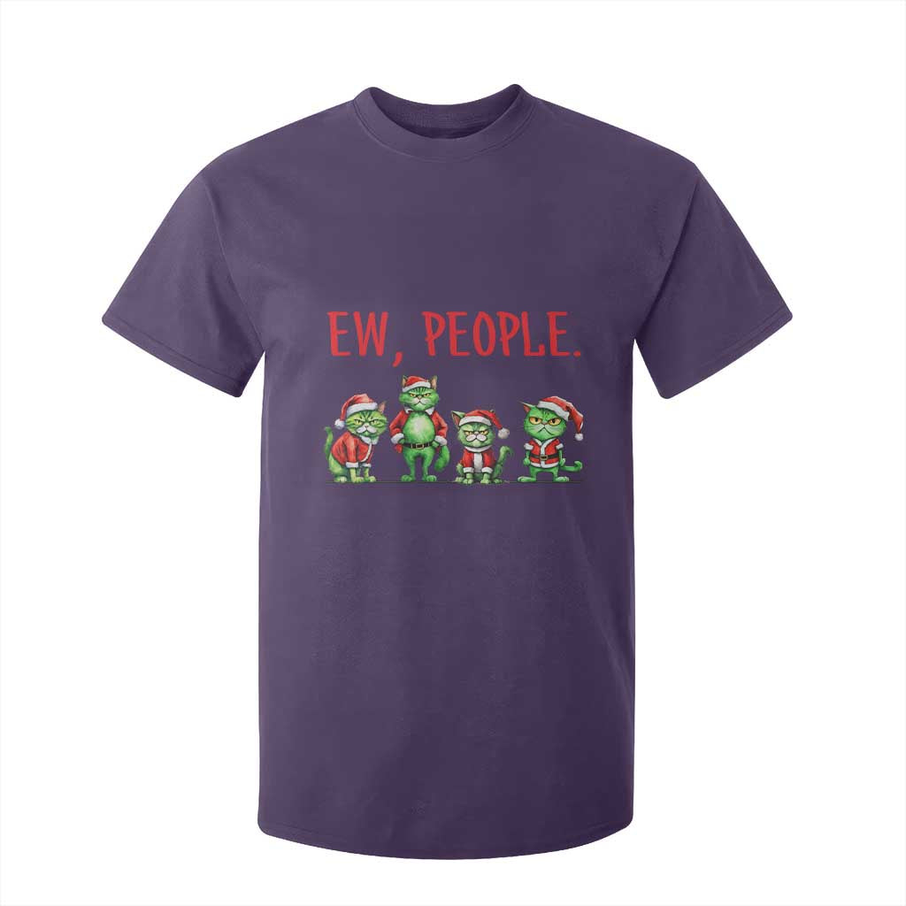 Funny Christmas Cat T Shirt For Kid Ew People Green Cat Santa TS09 Purple Print Your Wear