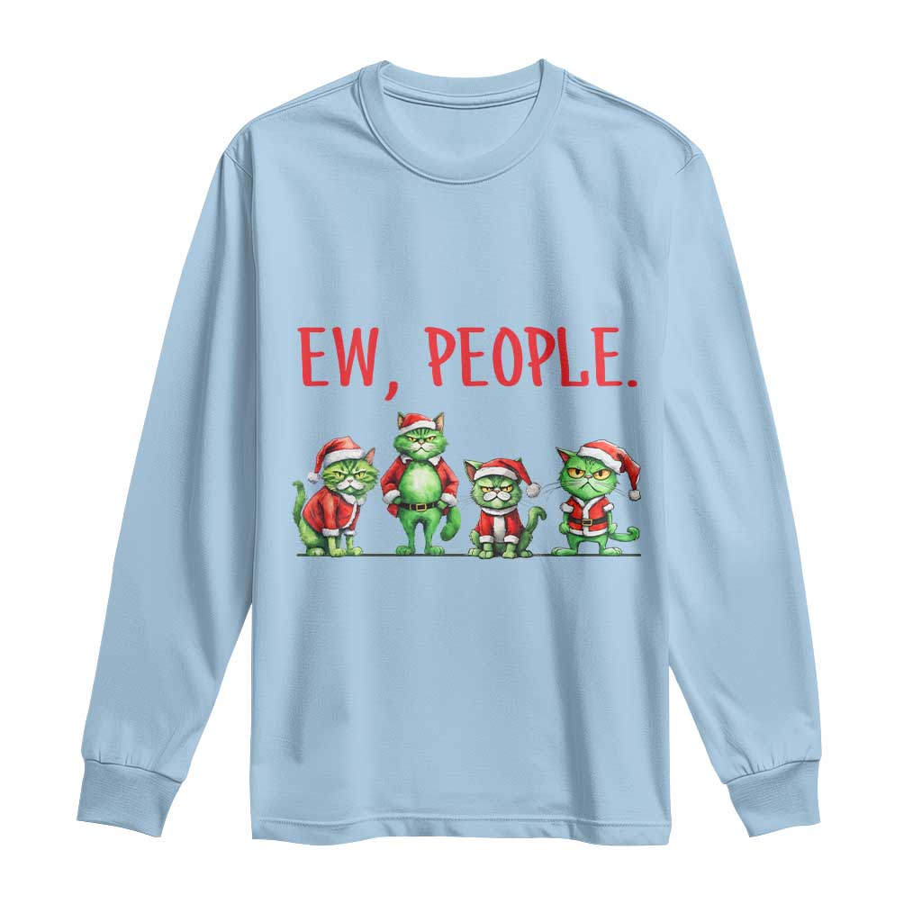 Funny Christmas Cat Long Sleeve Shirt Ew People Green Cat Santa TS09 Light Blue Print Your Wear