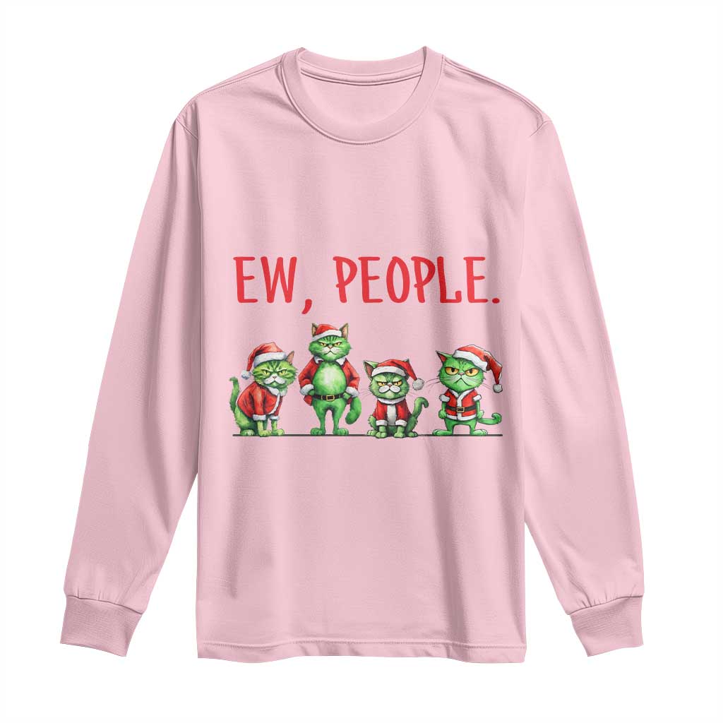 Funny Christmas Cat Long Sleeve Shirt Ew People Green Cat Santa TS09 Light Pink Print Your Wear