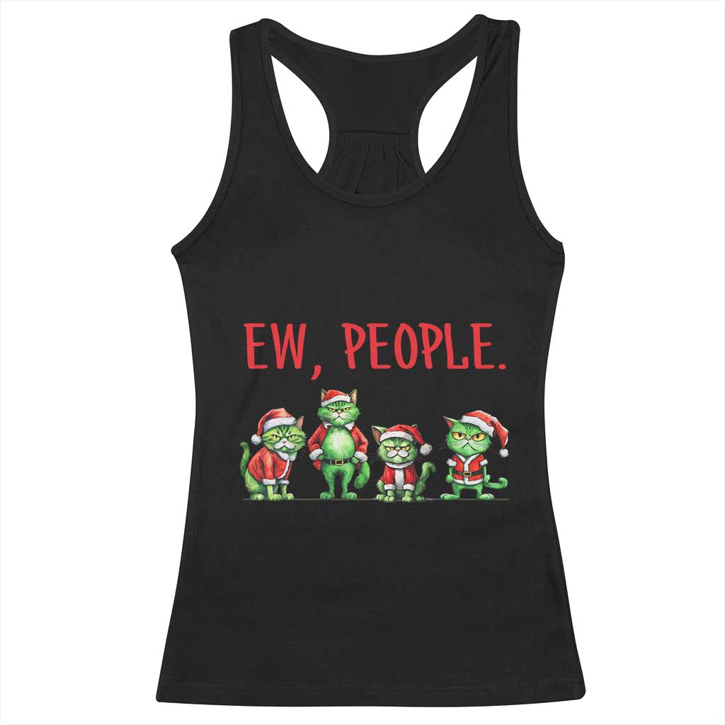Funny Christmas Cat Racerback Tank Top Ew People Green Cat Santa TS09 Black Print Your Wear