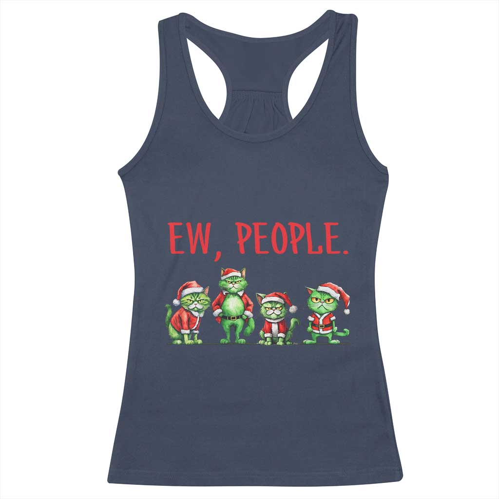 Funny Christmas Cat Racerback Tank Top Ew People Green Cat Santa TS09 Navy Print Your Wear