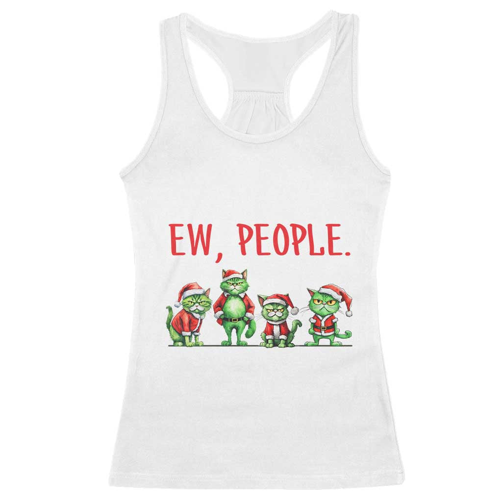 Funny Christmas Cat Racerback Tank Top Ew People Green Cat Santa TS09 White Print Your Wear