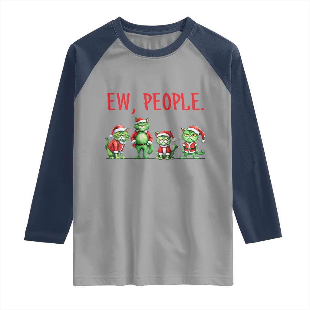 Funny Christmas Cat Raglan Shirt Ew People Green Cat Santa TS09 Sport Gray Navy Print Your Wear