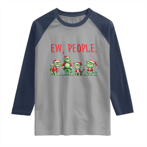 Funny Christmas Cat Raglan Shirt Ew People Green Cat Santa TS09 Sport Gray Navy Print Your Wear
