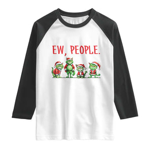 Funny Christmas Cat Raglan Shirt Ew People Green Cat Santa TS09 White Black Print Your Wear