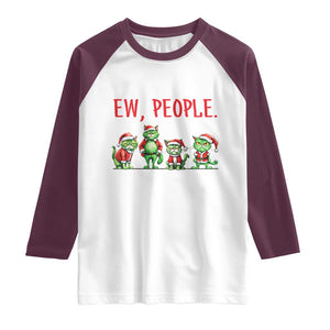 Funny Christmas Cat Raglan Shirt Ew People Green Cat Santa TS09 White Maroon Print Your Wear