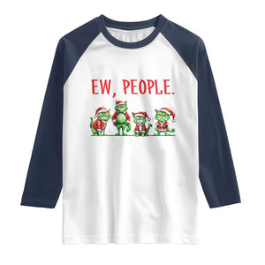 Funny Christmas Cat Raglan Shirt Ew People Green Cat Santa TS09 White Navy Print Your Wear