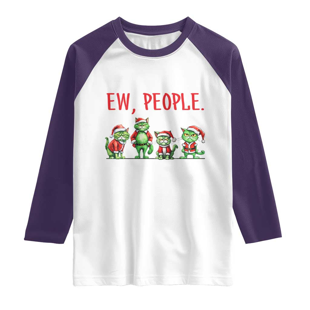 Funny Christmas Cat Raglan Shirt Ew People Green Cat Santa TS09 White Purple Print Your Wear