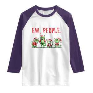 Funny Christmas Cat Raglan Shirt Ew People Green Cat Santa TS09 White Purple Print Your Wear