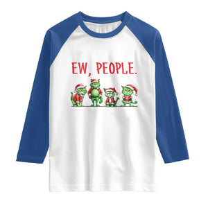 Funny Christmas Cat Raglan Shirt Ew People Green Cat Santa TS09 White Royal Print Your Wear