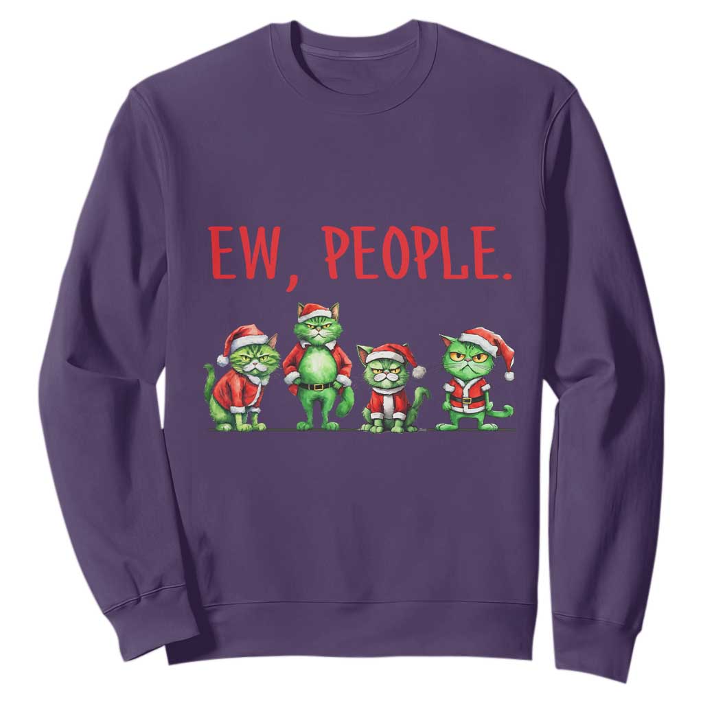 Funny Christmas Cat Sweatshirt Ew People Green Cat Santa TS09 Purple Print Your Wear