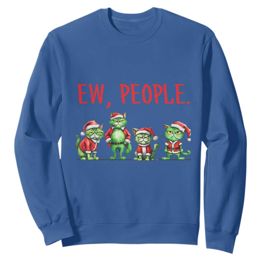 Funny Christmas Cat Sweatshirt Ew People Green Cat Santa TS09 Royal Blue Print Your Wear