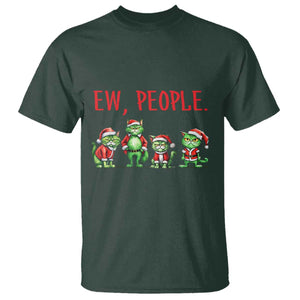 Funny Christmas Cat T Shirt Ew People Green Cat Santa TS09 Dark Forest Green Print Your Wear