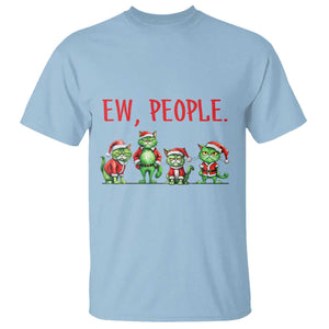 Funny Christmas Cat T Shirt Ew People Green Cat Santa TS09 Light Blue Print Your Wear