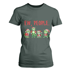 Funny Christmas Cat T Shirt For Women Ew People Green Cat Santa TS09 Dark Forest Green Print Your Wear