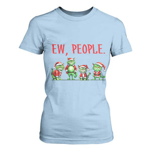 Funny Christmas Cat T Shirt For Women Ew People Green Cat Santa TS09 Light Blue Print Your Wear
