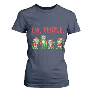 Funny Christmas Cat T Shirt For Women Ew People Green Cat Santa TS09 Navy Print Your Wear