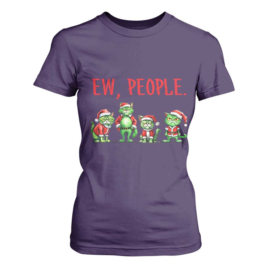 Funny Christmas Cat T Shirt For Women Ew People Green Cat Santa TS09 Purple Print Your Wear
