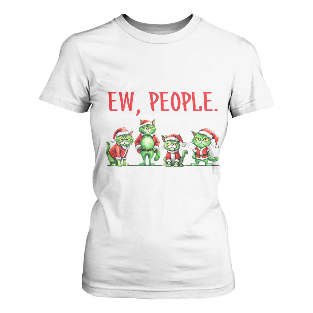 Funny Christmas Cat T Shirt For Women Ew People Green Cat Santa TS09 White Print Your Wear