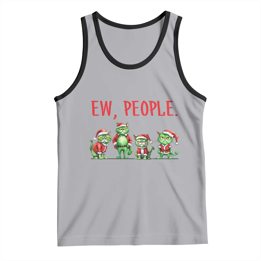 Funny Christmas Cat Tank Top Ew People Green Cat Santa TS09 Athletic Heather Black Print Your Wear