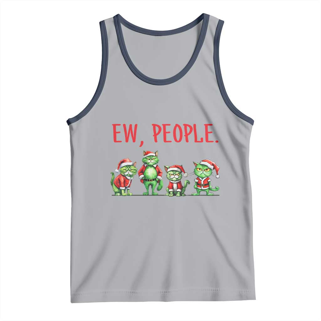 Funny Christmas Cat Tank Top Ew People Green Cat Santa TS09 Athletic Heather Navy Print Your Wear