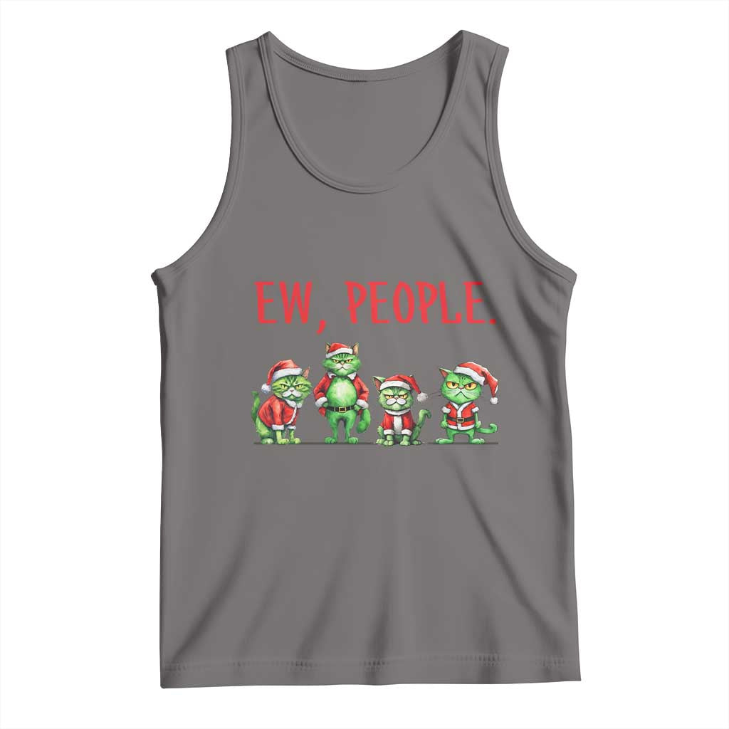 Funny Christmas Cat Tank Top Ew People Green Cat Santa TS09 Deep Heather Print Your Wear