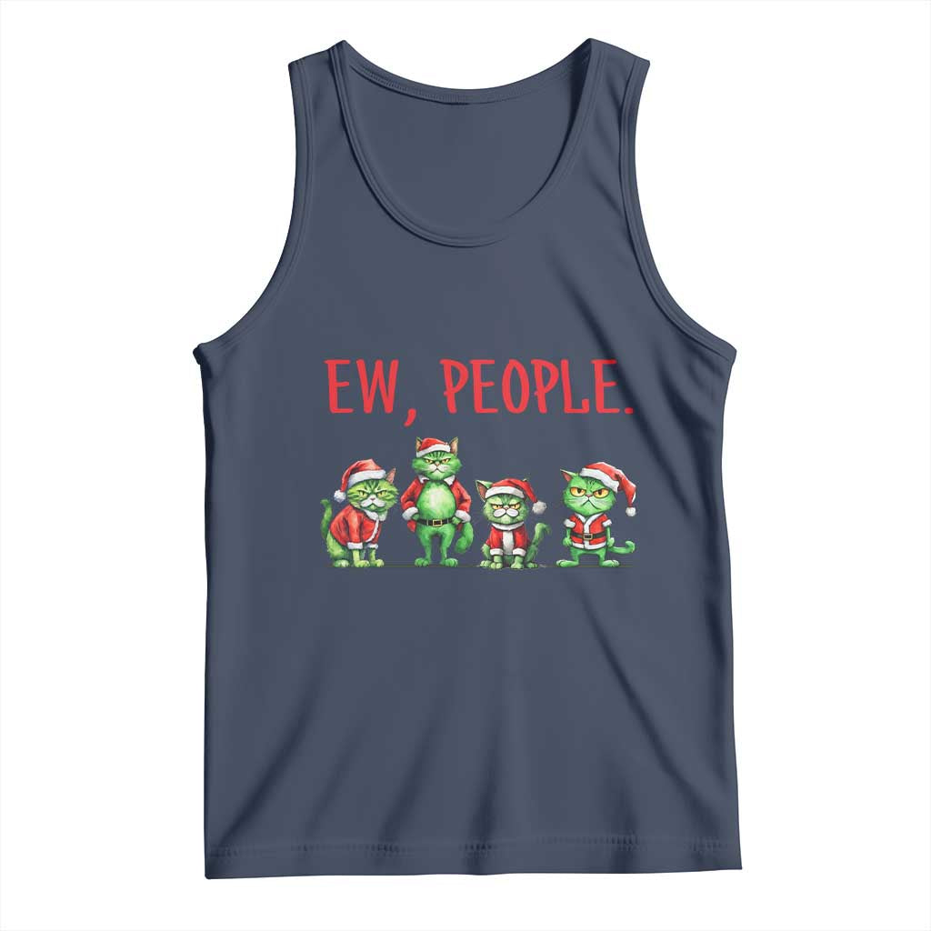 Funny Christmas Cat Tank Top Ew People Green Cat Santa TS09 Navy Print Your Wear